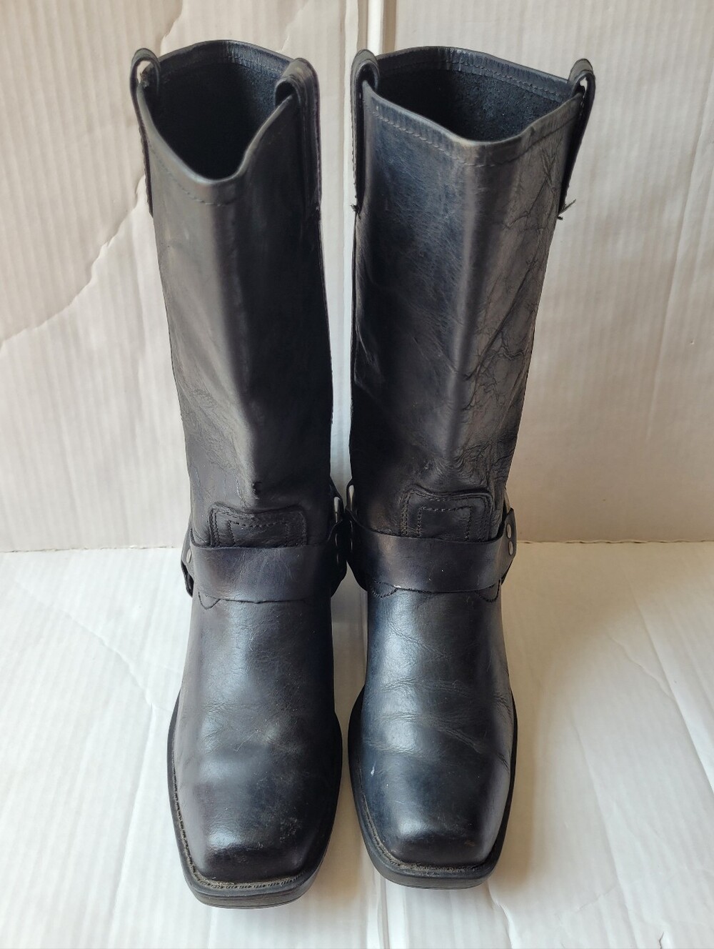 CABELA'S HARNESS LEATHER BOOTS CLASSIC PULL ON HEEL BLACK SILVER WOMEN'S 9 M